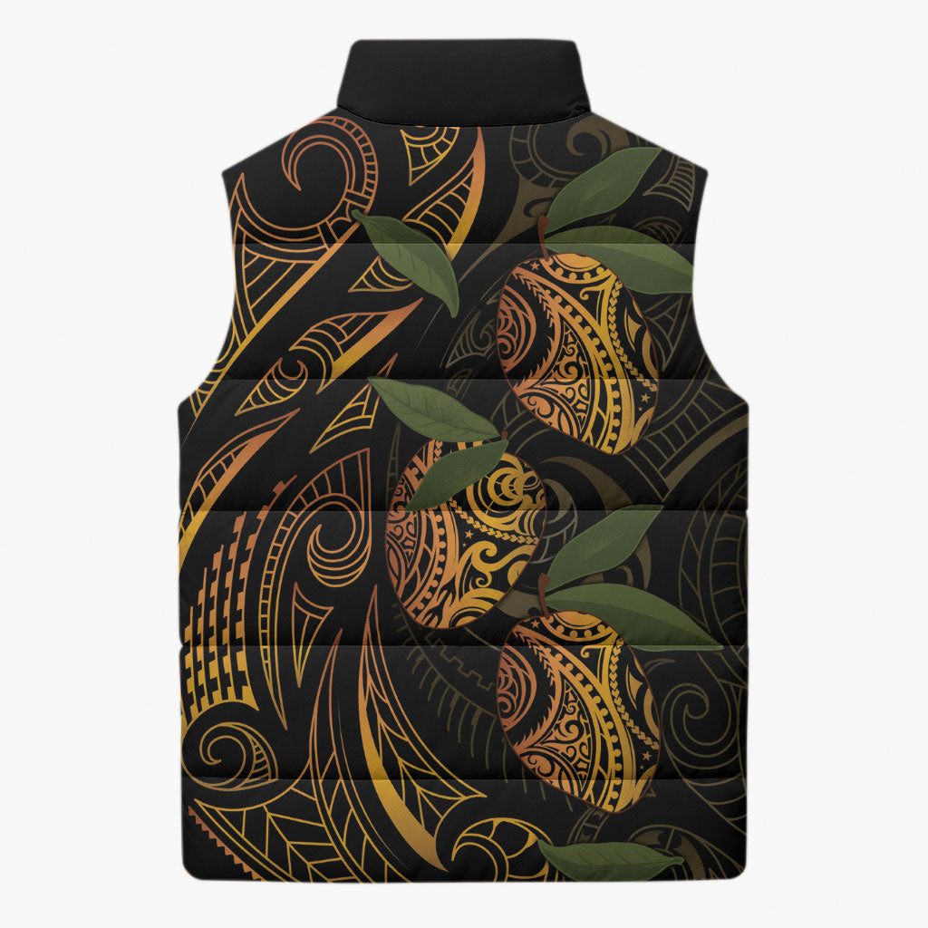 Hawaiian Mango Tribal Tattoo Sleeveless Puffer Jacket Gold Pacific Traditional Pattern LT9 - Polynesian Pride