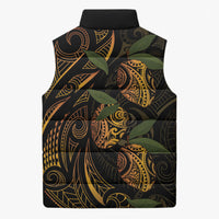 Hawaiian Mango Tribal Tattoo Sleeveless Puffer Jacket Gold Pacific Traditional Pattern LT9 - Polynesian Pride