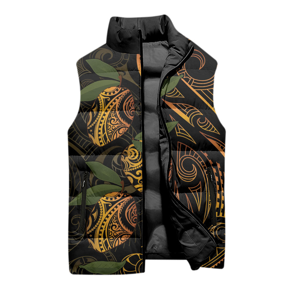 Hawaiian Mango Tribal Tattoo Sleeveless Puffer Jacket Gold Pacific Traditional Pattern LT9 - Polynesian Pride
