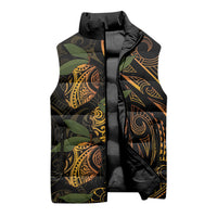 Hawaiian Mango Tribal Tattoo Sleeveless Puffer Jacket Gold Pacific Traditional Pattern LT9 - Polynesian Pride