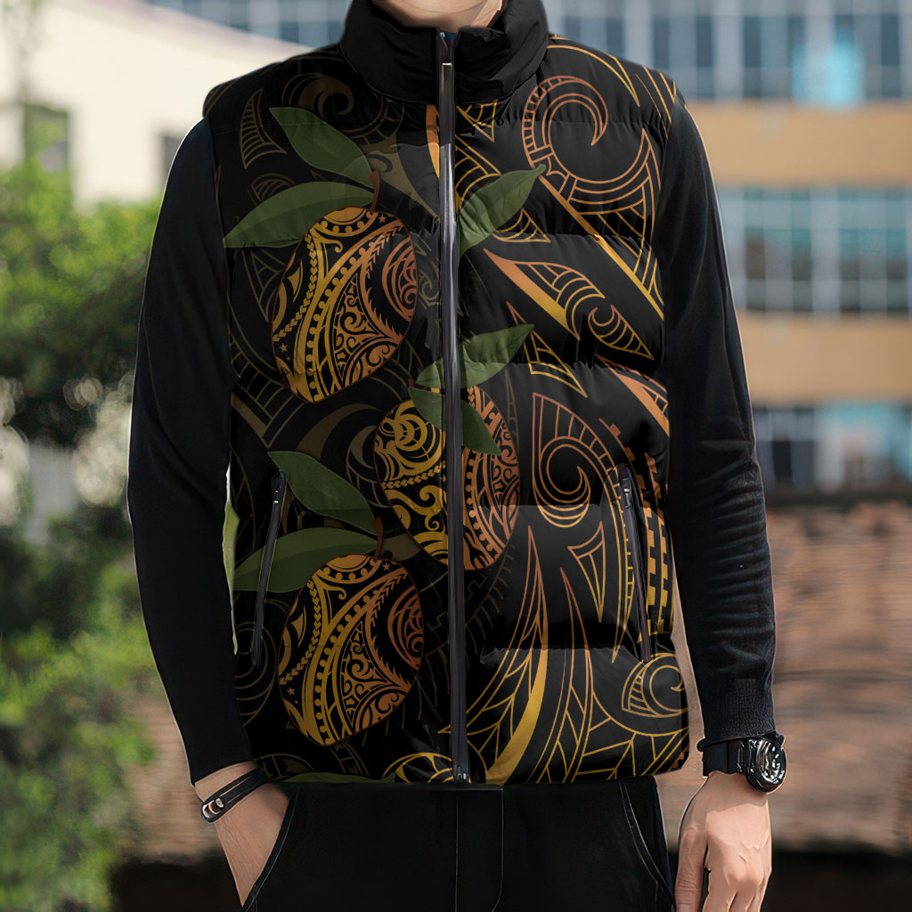 Hawaiian Mango Tribal Tattoo Sleeveless Puffer Jacket Gold Pacific Traditional Pattern LT9 - Polynesian Pride