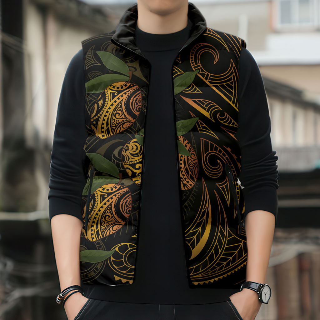 Hawaiian Mango Tribal Tattoo Sleeveless Puffer Jacket Gold Pacific Traditional Pattern LT9 - Polynesian Pride