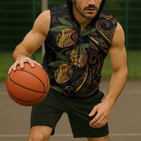 Hawaiian Mango Tribal Tattoo Sleeveless Zip Hoodie Gold Pacific Traditional Pattern LT9 - Polynesian Pride