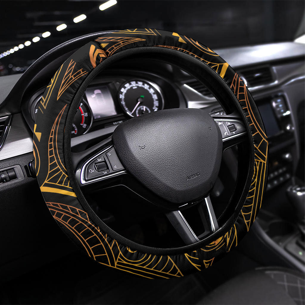 Hawaiian Mango Tribal Tattoo Steering Wheel Cover Gold Pacific Traditional Pattern LT9 Universal Fit Gold - Polynesian Pride