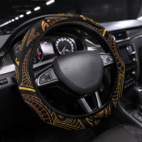 Hawaiian Mango Tribal Tattoo Steering Wheel Cover Gold Pacific Traditional Pattern LT9 Universal Fit Gold - Polynesian Pride