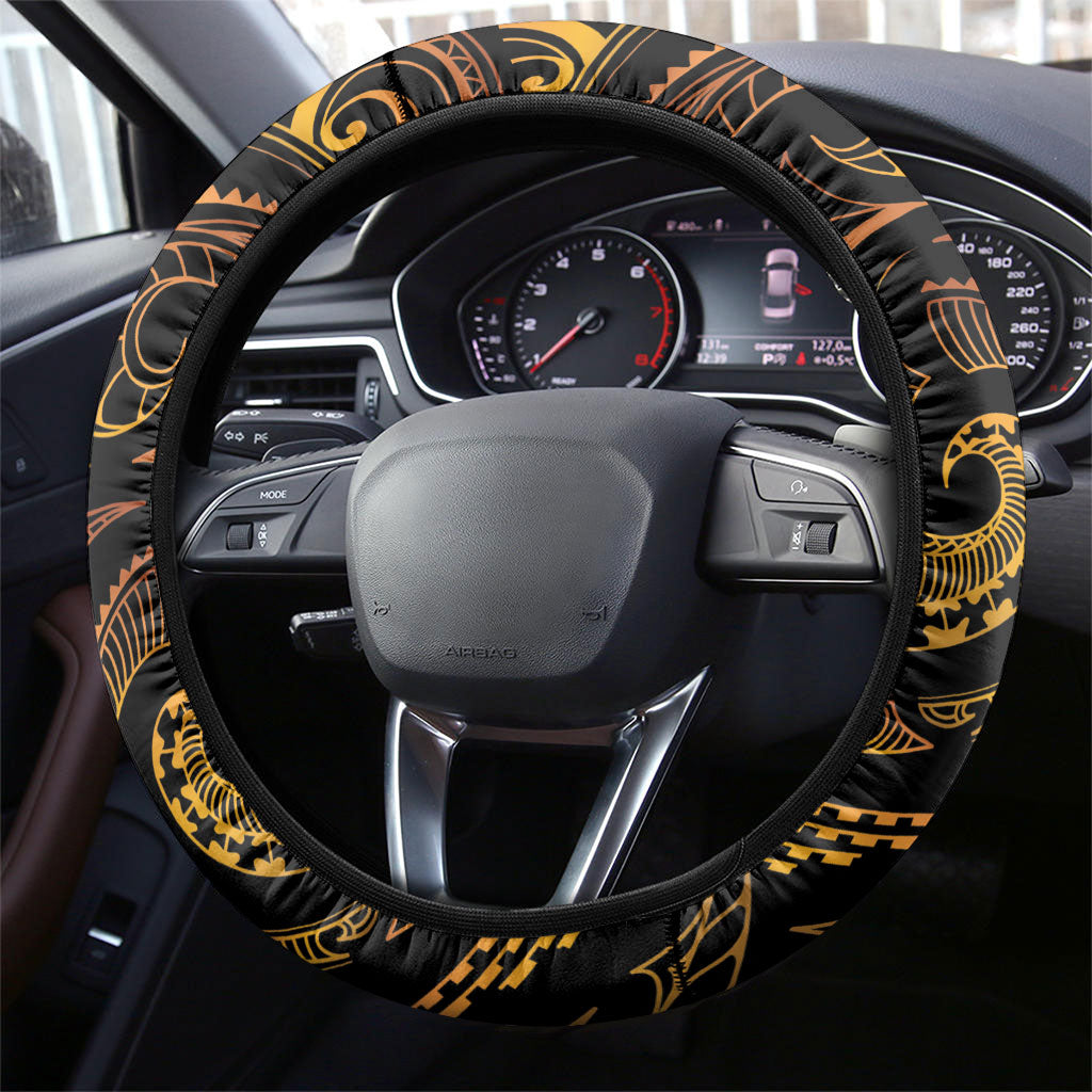 Hawaiian Mango Tribal Tattoo Steering Wheel Cover Gold Pacific Traditional Pattern LT9 - Polynesian Pride