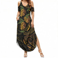 Hawaiian Mango Tribal Tattoo Summer Maxi Dress Gold Pacific Traditional Pattern LT9 Women Gold - Polynesian Pride