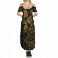 Hawaiian Mango Tribal Tattoo Summer Maxi Dress Gold Pacific Traditional Pattern LT9 - Polynesian Pride