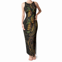 Hawaiian Mango Tribal Tattoo Tank Maxi Dress Gold Pacific Traditional Pattern LT9 Women Gold - Polynesian Pride