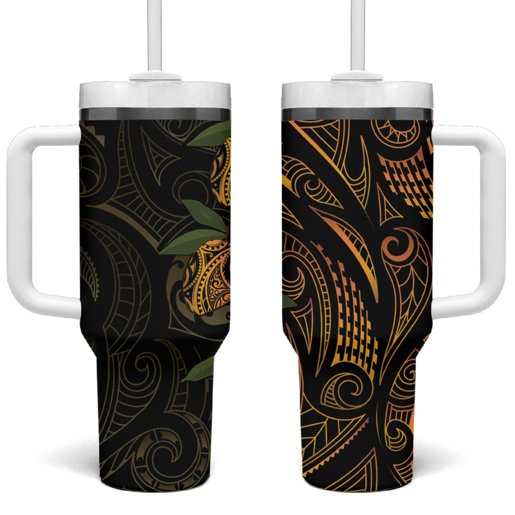 Hawaiian Mango Tribal Tattoo Tumbler With Handle Gold Pacific Traditional Pattern LT9 One Size: 40 oz Gold - Polynesian Pride