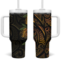 Hawaiian Mango Tribal Tattoo Tumbler With Handle Gold Pacific Traditional Pattern LT9 One Size: 40 oz Gold - Polynesian Pride