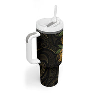 Hawaiian Mango Tribal Tattoo Tumbler With Handle Gold Pacific Traditional Pattern LT9 - Polynesian Pride