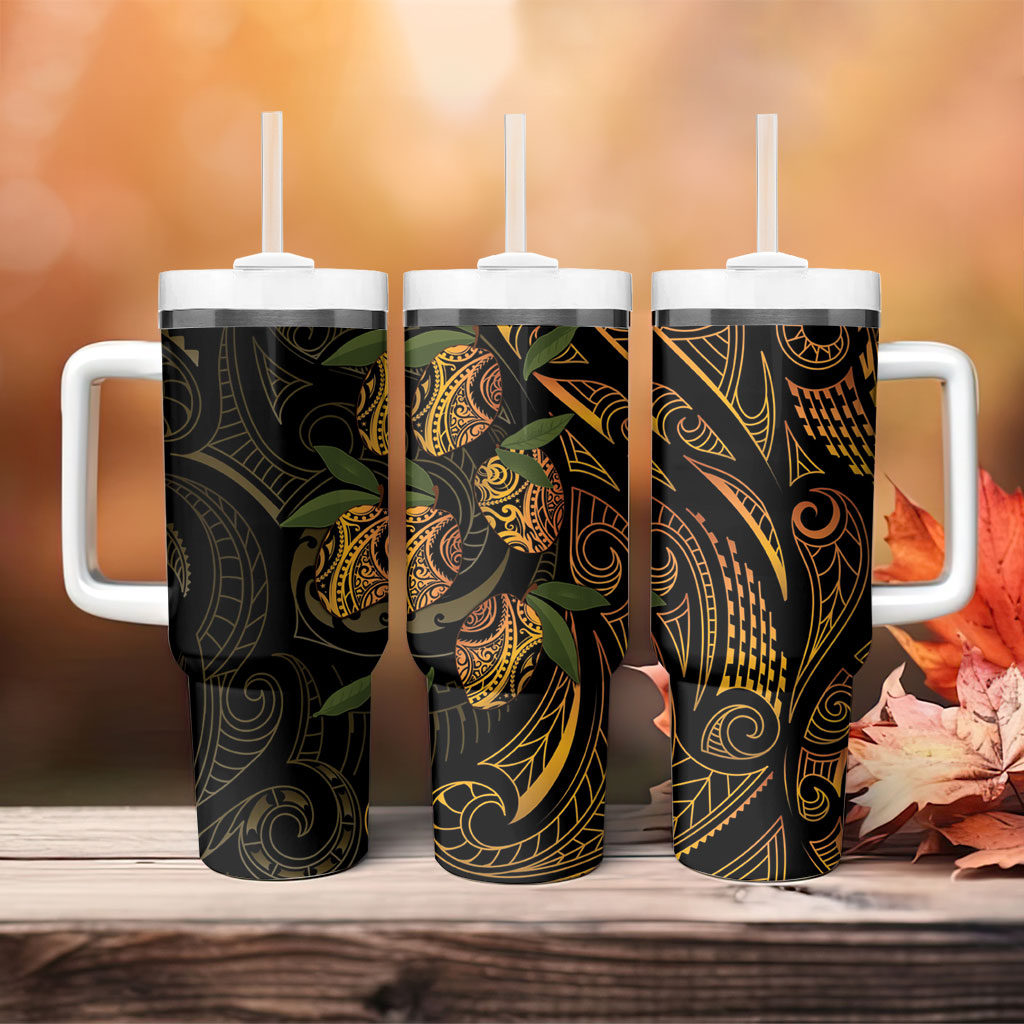 Hawaiian Mango Tribal Tattoo Tumbler With Handle Gold Pacific Traditional Pattern LT9 - Polynesian Pride