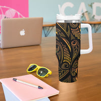 Hawaiian Mango Tribal Tattoo Tumbler With Handle Gold Pacific Traditional Pattern LT9 - Polynesian Pride
