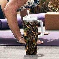 Hawaiian Mango Tribal Tattoo Tumbler With Handle Gold Pacific Traditional Pattern LT9 - Polynesian Pride