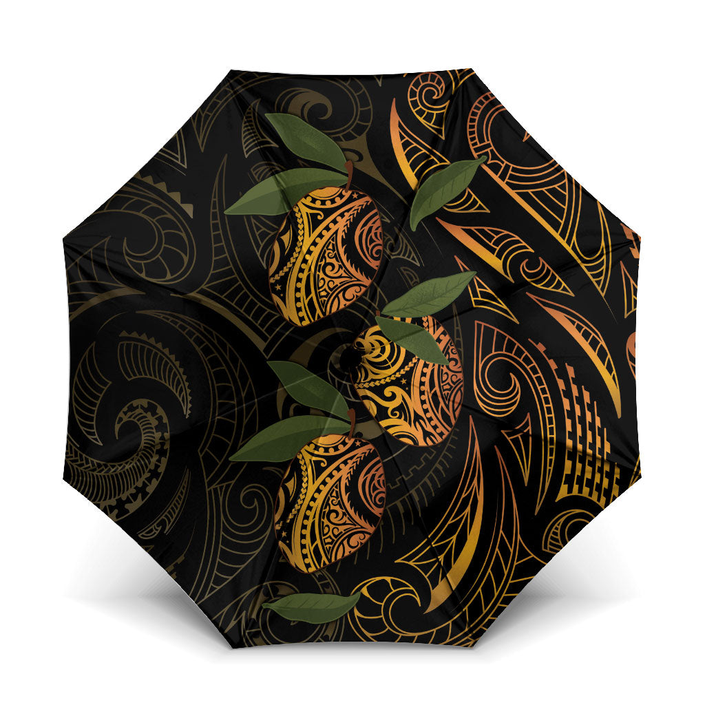 Hawaiian Mango Tribal Tattoo Umbrella Gold Pacific Traditional Pattern LT9 One Size Folded 11.42 inch Opened Diameter 37.4 inch Gold - Polynesian Pride