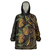 Hawaiian Mango Tribal Tattoo Wearable Blanket Hoodie Gold Pacific Traditional Pattern LT9 One Size Gold - Polynesian Pride