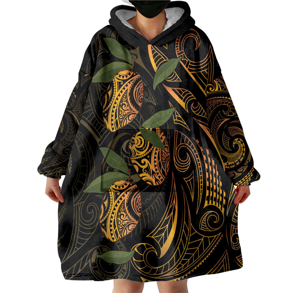 Hawaiian Mango Tribal Tattoo Wearable Blanket Hoodie Gold Pacific Traditional Pattern LT9 - Polynesian Pride