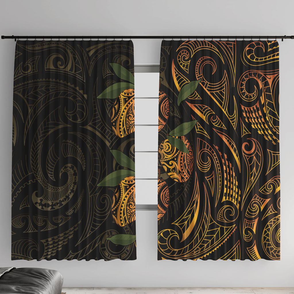 Hawaiian Mango Tribal Tattoo Window Curtain Gold Pacific Traditional Pattern LT9 With Hooks Gold - Polynesian Pride