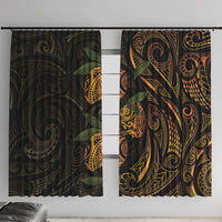 Hawaiian Mango Tribal Tattoo Window Curtain Gold Pacific Traditional Pattern LT9 With Hooks Gold - Polynesian Pride