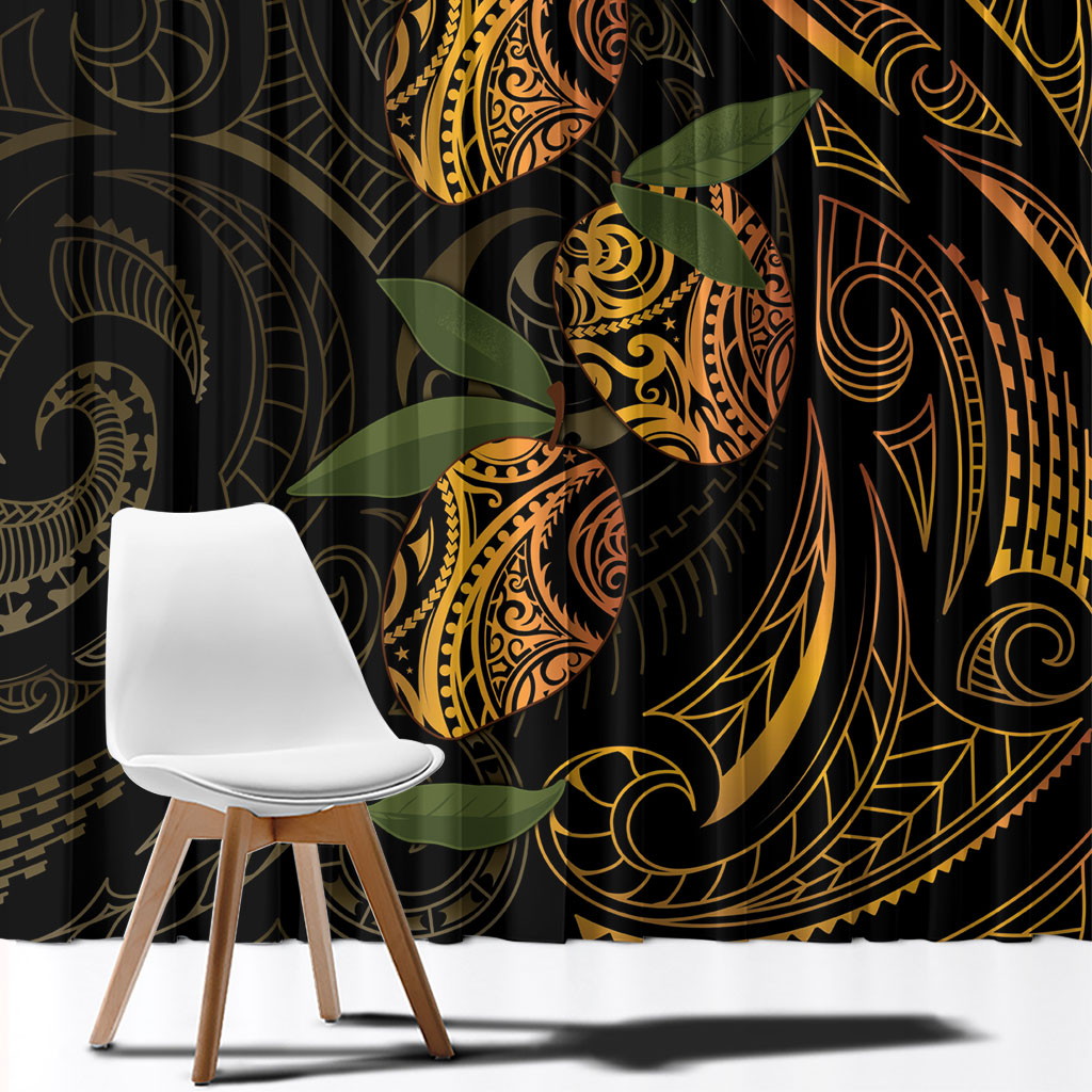 Hawaiian Mango Tribal Tattoo Window Curtain Gold Pacific Traditional Pattern LT9 - Polynesian Pride