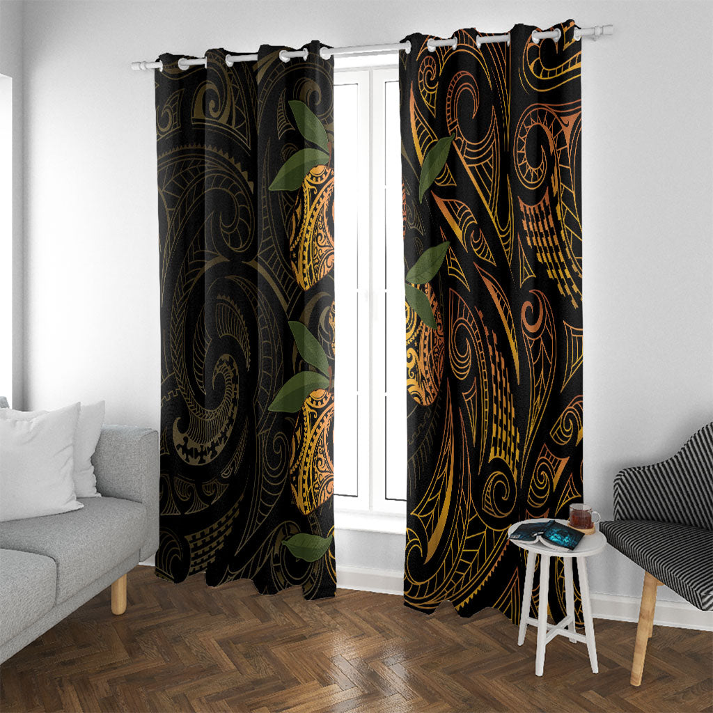 Hawaiian Mango Tribal Tattoo Window Curtain Gold Pacific Traditional Pattern LT9 With Grommets Gold - Polynesian Pride
