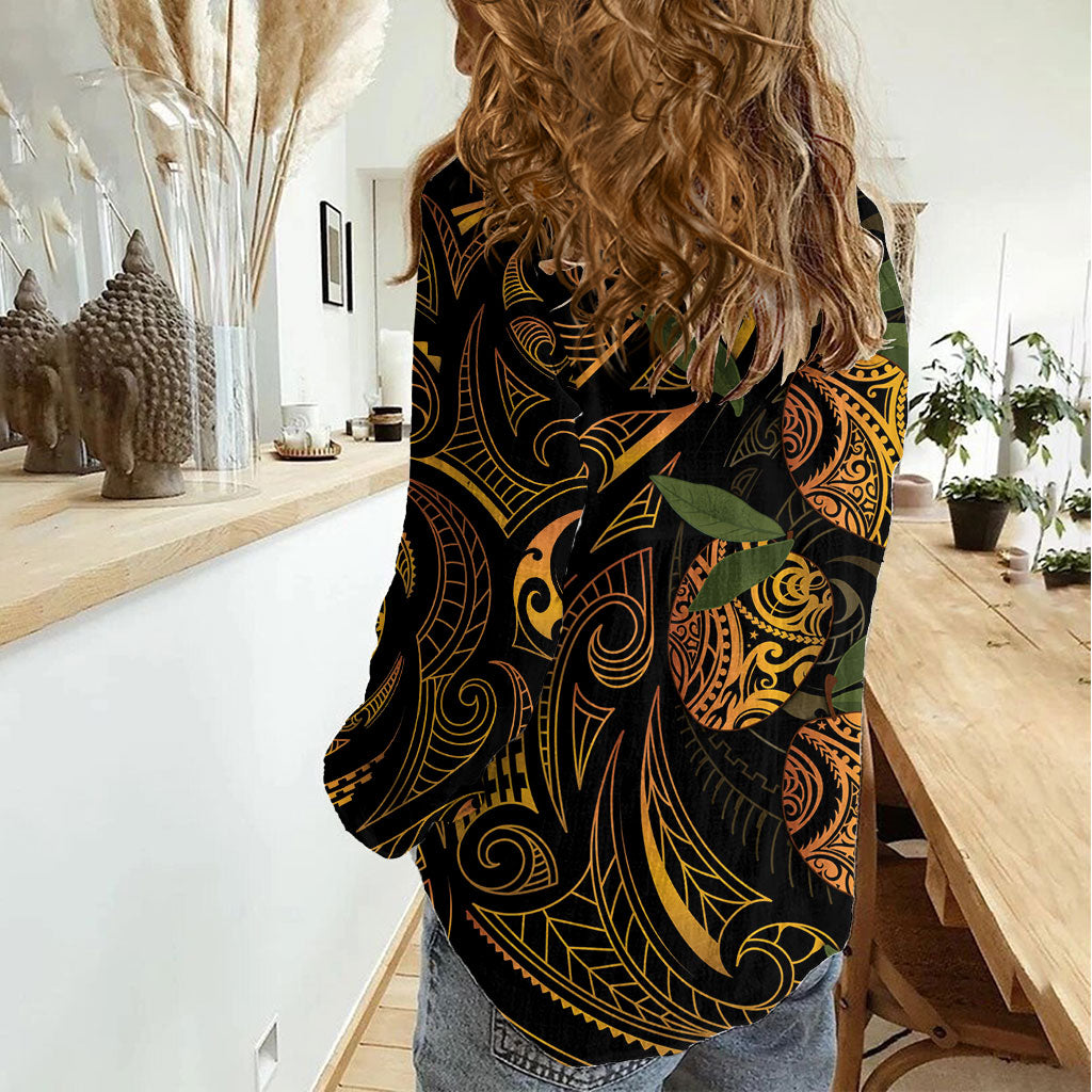 Hawaiian Mango Tribal Tattoo Women Casual Shirt Gold Pacific Traditional Pattern LT9 - Polynesian Pride