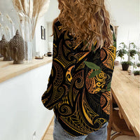 Hawaiian Mango Tribal Tattoo Women Casual Shirt Gold Pacific Traditional Pattern LT9 - Polynesian Pride