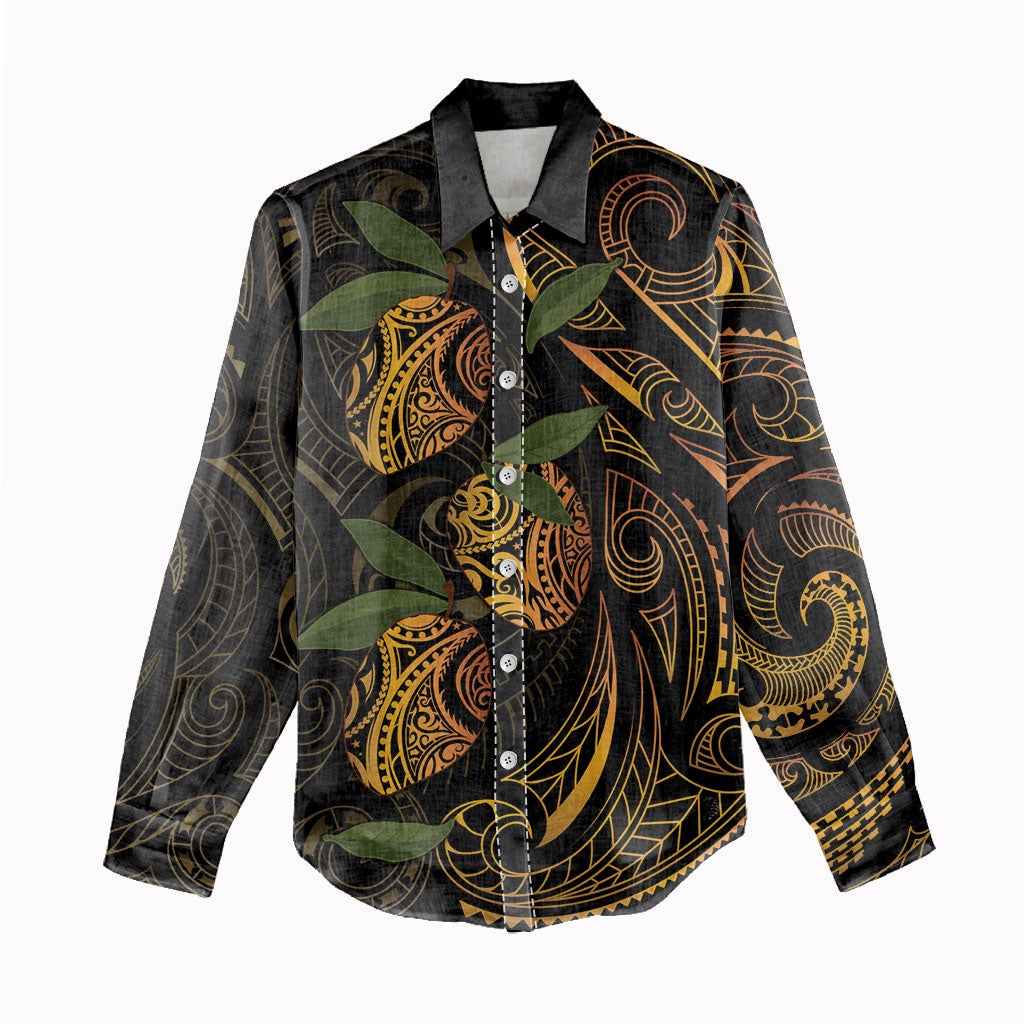 Hawaiian Mango Tribal Tattoo Women Casual Shirt Gold Pacific Traditional Pattern LT9 - Polynesian Pride