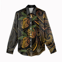 Hawaiian Mango Tribal Tattoo Women Casual Shirt Gold Pacific Traditional Pattern LT9 - Polynesian Pride