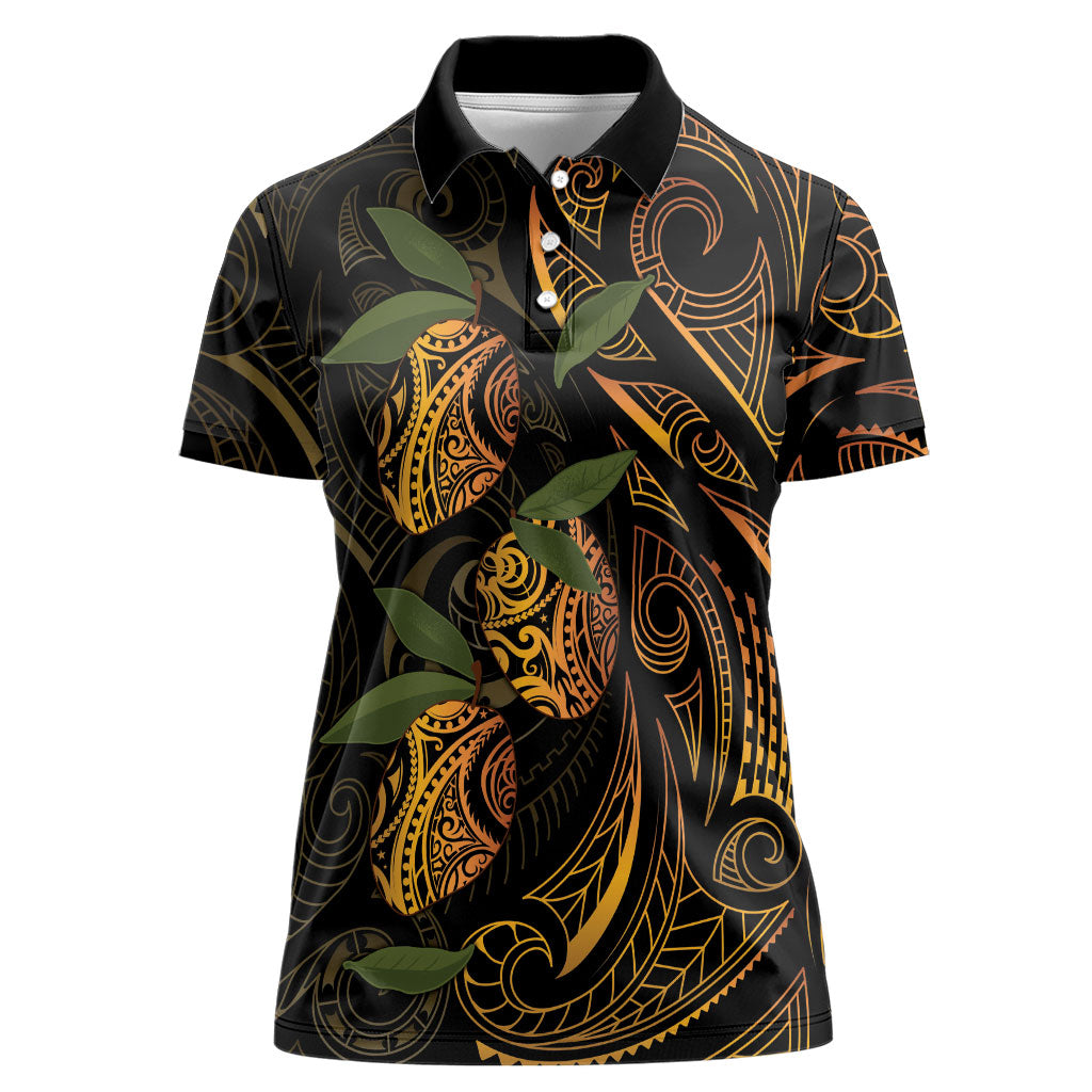 Hawaiian Mango Tribal Tattoo Women Polo Shirt Gold Pacific Traditional Pattern LT9 Female Gold - Polynesian Pride