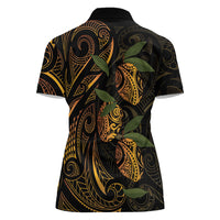 Hawaiian Mango Tribal Tattoo Women Polo Shirt Gold Pacific Traditional Pattern LT9 - Polynesian Pride