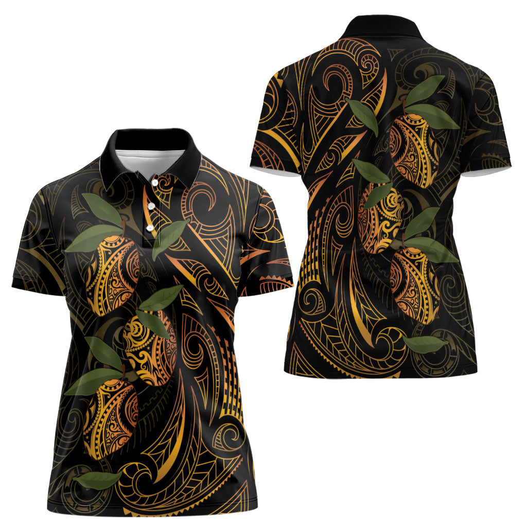 Hawaiian Mango Tribal Tattoo Women Polo Shirt Gold Pacific Traditional Pattern LT9 - Polynesian Pride