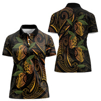 Hawaiian Mango Tribal Tattoo Women Polo Shirt Gold Pacific Traditional Pattern LT9 - Polynesian Pride