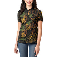 Hawaiian Mango Tribal Tattoo Women Polo Shirt Gold Pacific Traditional Pattern LT9 - Polynesian Pride