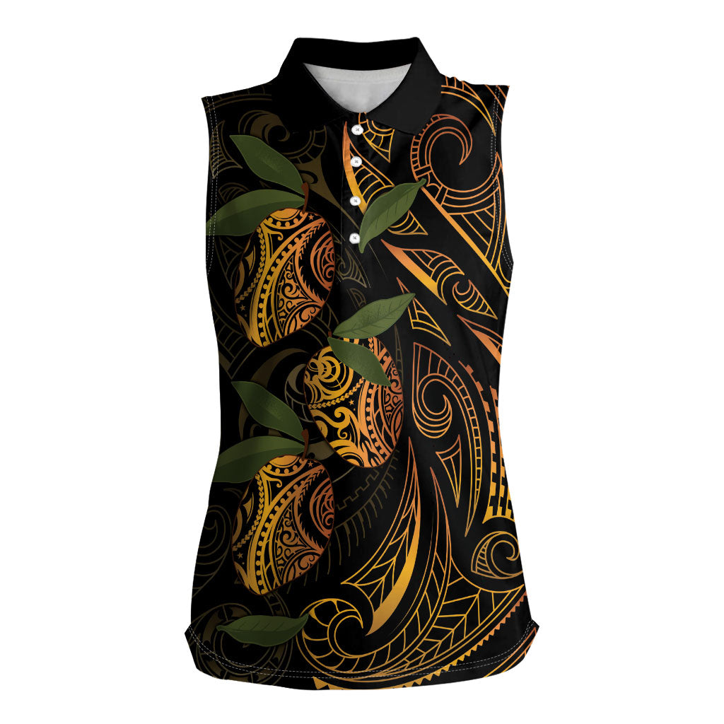 Hawaiian Mango Tribal Tattoo Women Sleeveless Polo Shirt Gold Pacific Traditional Pattern LT9 Female Gold - Polynesian Pride