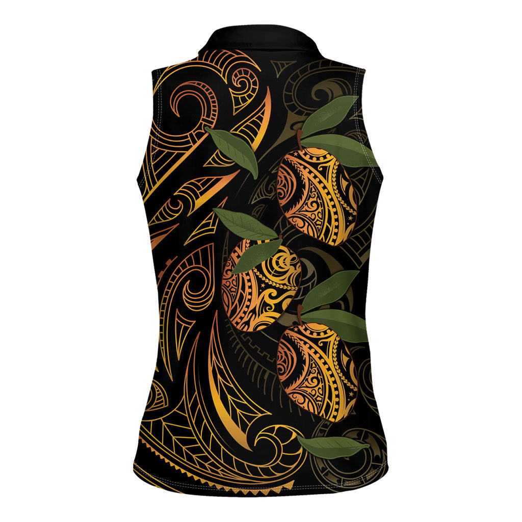 Hawaiian Mango Tribal Tattoo Women Sleeveless Polo Shirt Gold Pacific Traditional Pattern LT9 - Polynesian Pride