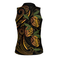 Hawaiian Mango Tribal Tattoo Women Sleeveless Polo Shirt Gold Pacific Traditional Pattern LT9 - Polynesian Pride