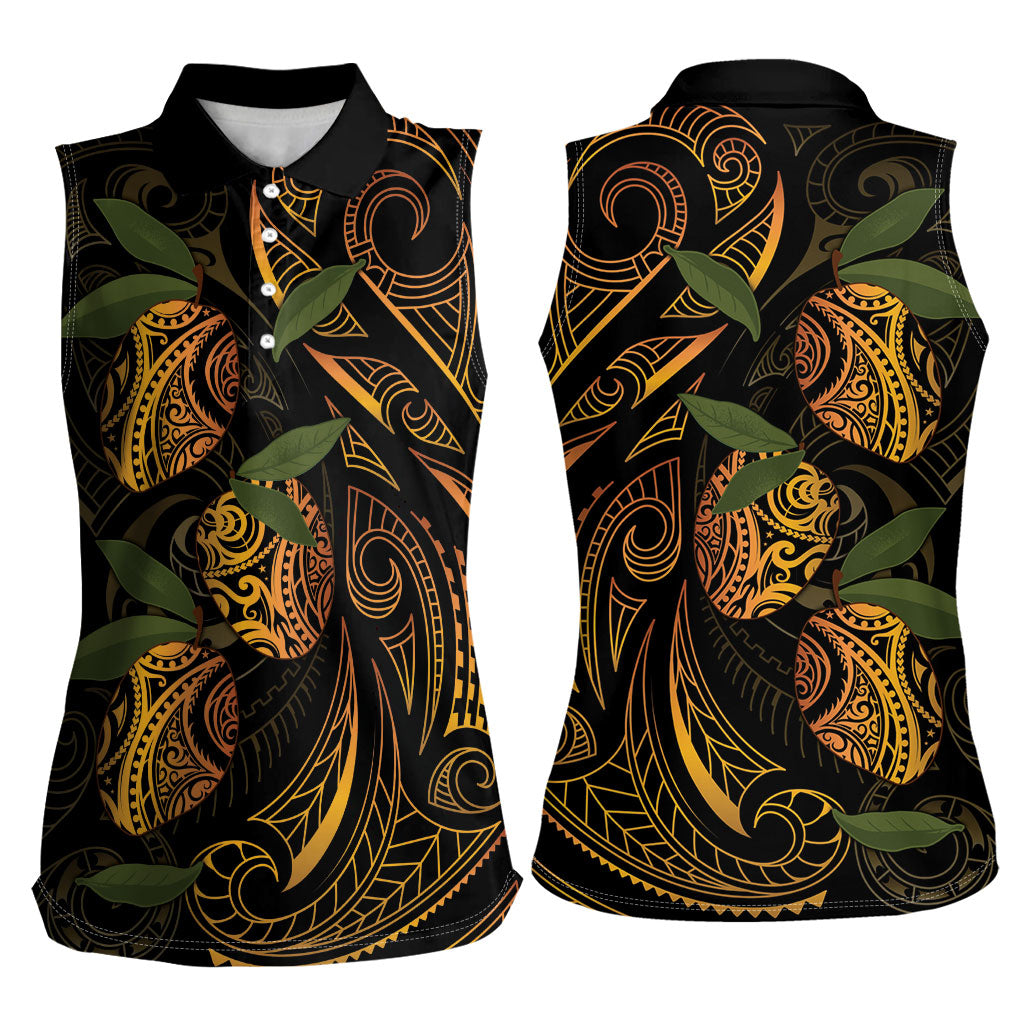 Hawaiian Mango Tribal Tattoo Women Sleeveless Polo Shirt Gold Pacific Traditional Pattern LT9 - Polynesian Pride
