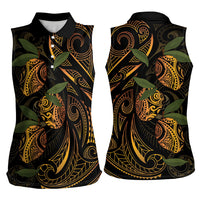 Hawaiian Mango Tribal Tattoo Women Sleeveless Polo Shirt Gold Pacific Traditional Pattern LT9 - Polynesian Pride