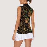 Hawaiian Mango Tribal Tattoo Women Sleeveless Polo Shirt Gold Pacific Traditional Pattern LT9 - Polynesian Pride