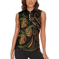 Hawaiian Mango Tribal Tattoo Women Sleeveless Polo Shirt Gold Pacific Traditional Pattern LT9 - Polynesian Pride