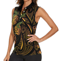 Hawaiian Mango Tribal Tattoo Women Sleeveless Polo Shirt Gold Pacific Traditional Pattern LT9 - Polynesian Pride