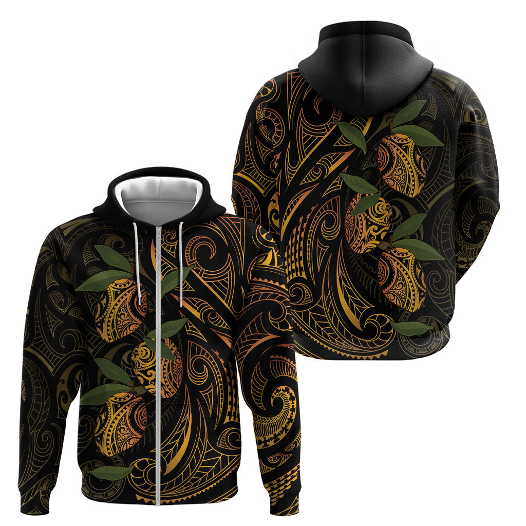 Hawaiian Mango Tribal Tattoo Zip Hoodie Gold Pacific Traditional Pattern LT9 - Polynesian Pride