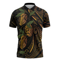 Hawaiian Mango Tribal Tattoo Zipper Polo Shirt Gold Pacific Traditional Pattern LT9 Gold - Polynesian Pride