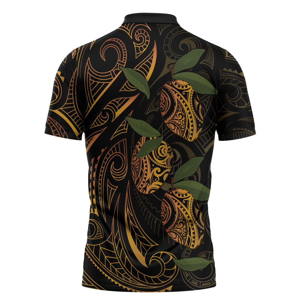 Hawaiian Mango Tribal Tattoo Zipper Polo Shirt Gold Pacific Traditional Pattern LT9 - Polynesian Pride