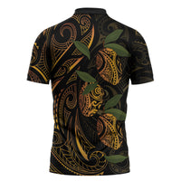 Hawaiian Mango Tribal Tattoo Zipper Polo Shirt Gold Pacific Traditional Pattern LT9 - Polynesian Pride