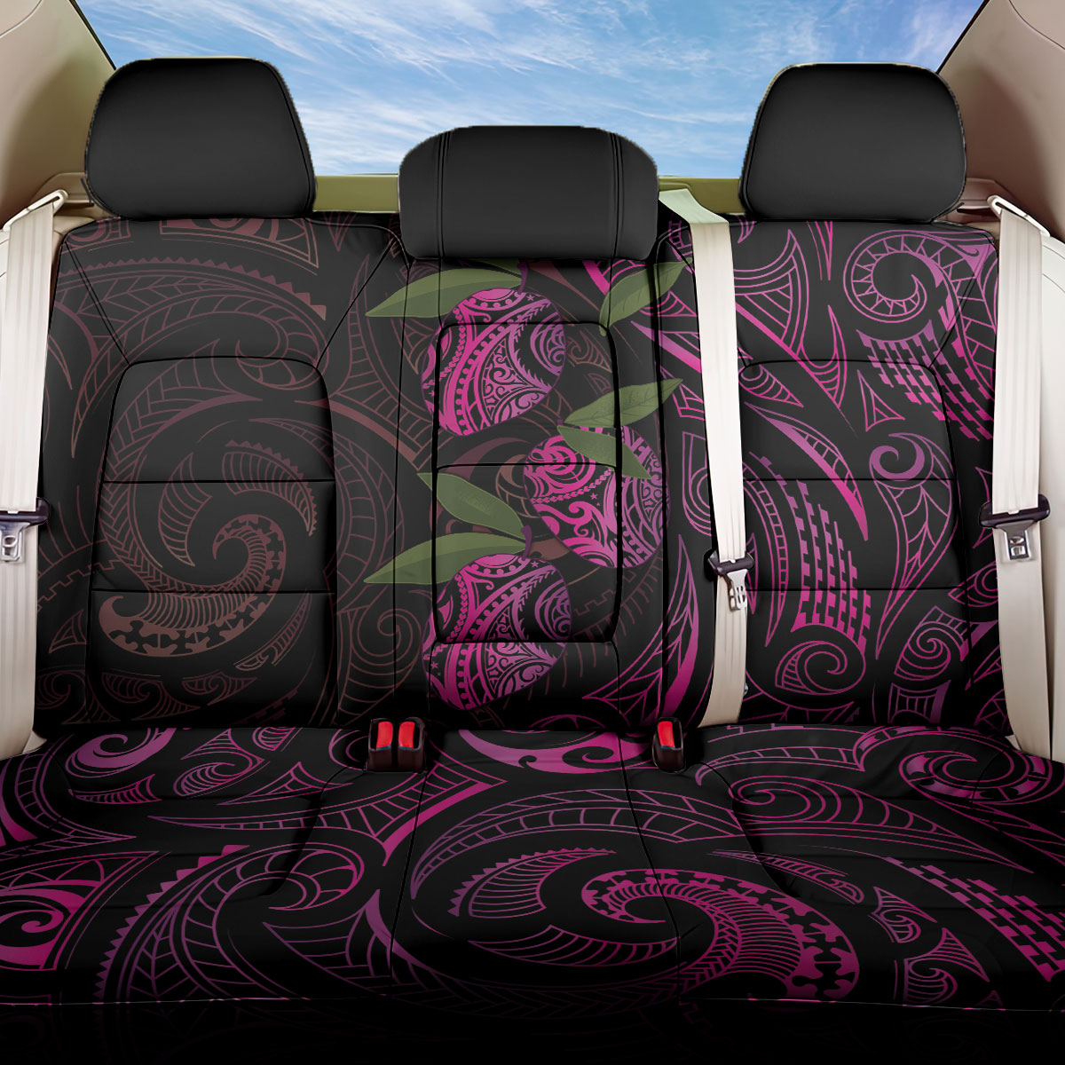 Hawaiian Mango Tribal Tattoo Back Car Seat Cover Pink Pacific Traditional Pattern LT9 One Size Pink - Polynesian Pride
