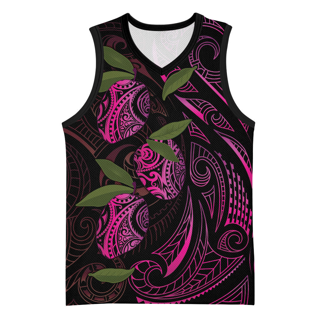 Hawaiian Mango Tribal Tattoo Basketball Jersey Pink Pacific Traditional Pattern LT9 Unisex Pink - Polynesian Pride