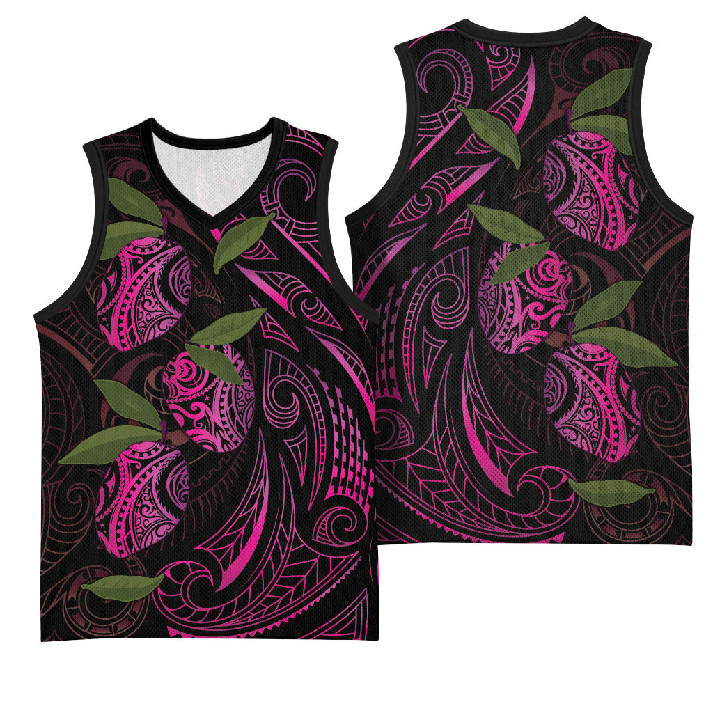 Hawaiian Mango Tribal Tattoo Basketball Jersey Pink Pacific Traditional Pattern LT9 - Polynesian Pride